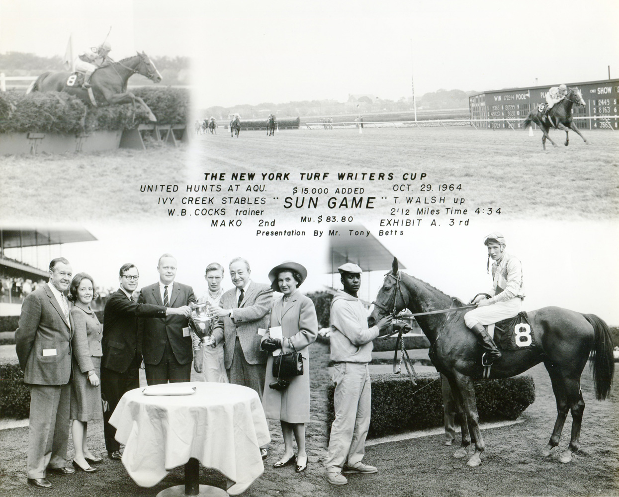 Win composite photograph for the 1964 New York Turf Writers Cup at Aqueduct, won by Sun Game (trained by W. B. Cocks) (NYRA/Museum Collection)