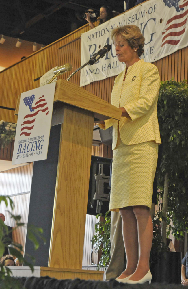 Janet Elliot becomes the first female trainer enshrined in the Hall of Fame, August 2009 (Museum Collection)
