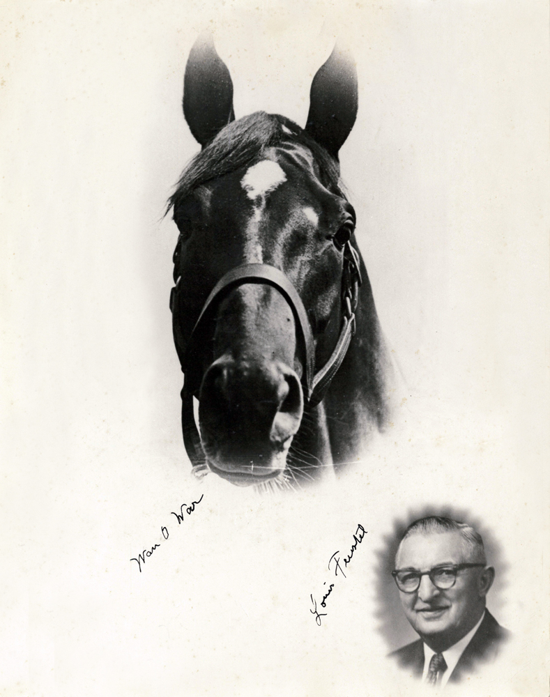 Headshots of Man o' War and his trainer, Louis Feustel (C. C. Cook/Museum Collection)