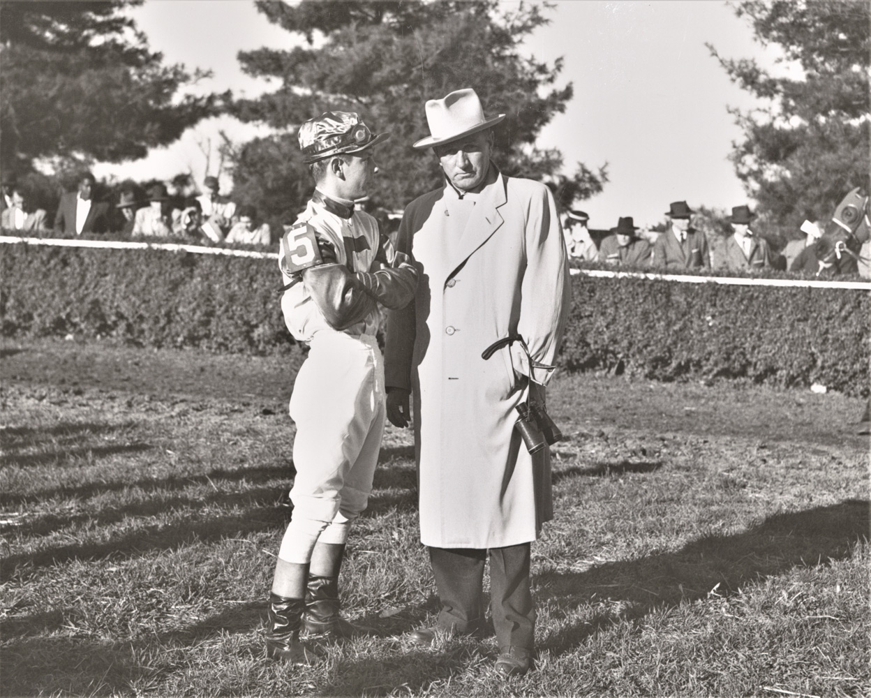 L. Risley and Henry Forrest in the paddock at Keeneland, April 1954 (Keeneland Association)
