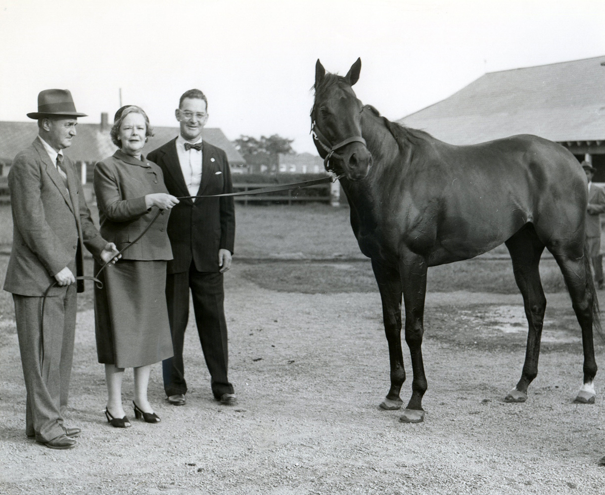 John M. Gaver, Sr., Joan Whitney Payson, and John Hay Whitney with Tom Fool (Bert and Richard Morgan/Museum Collection)