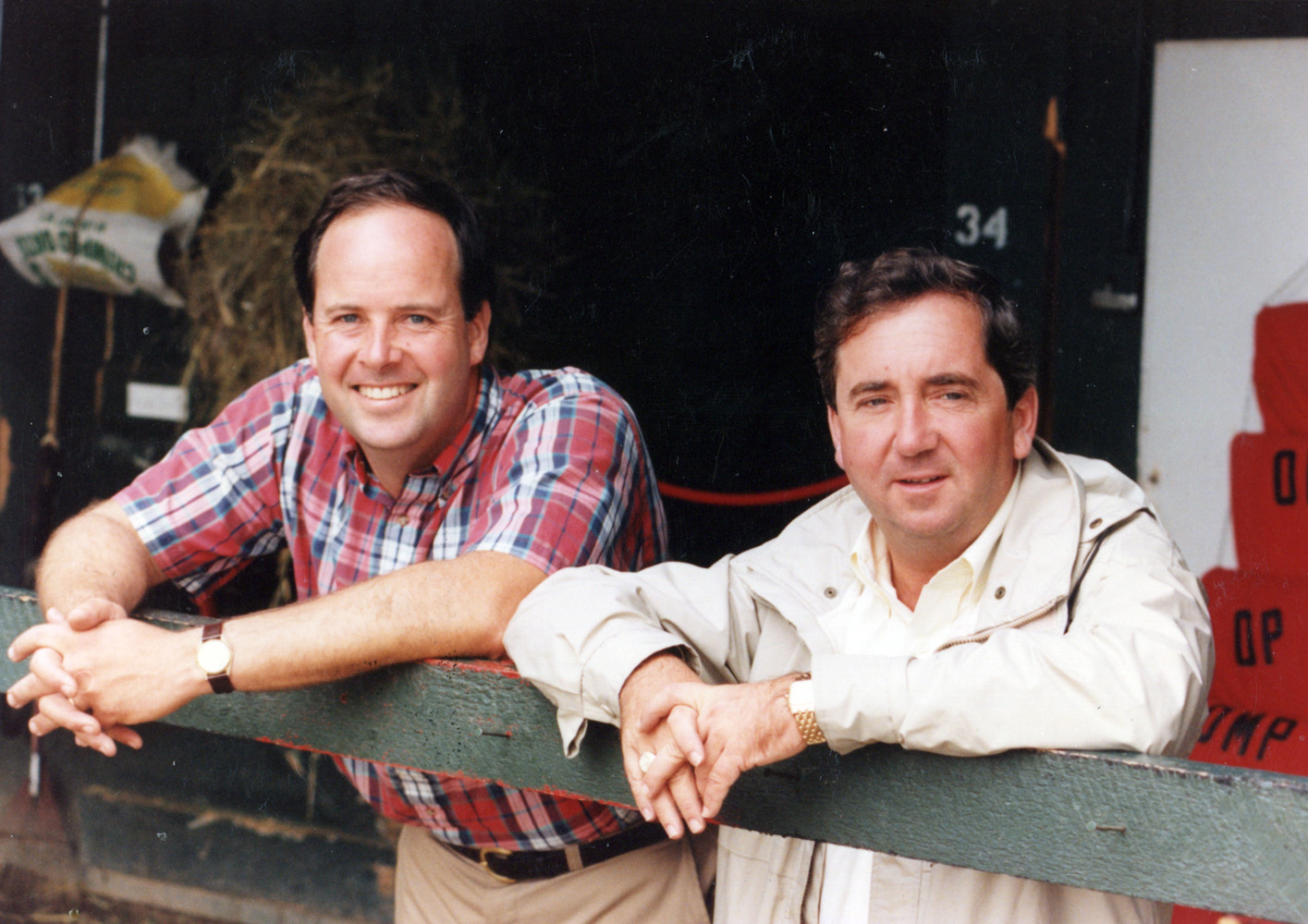 "Shug" McGaughey (on right) at Saratoga, August 1990 (Mike Pender/Museum Collection)