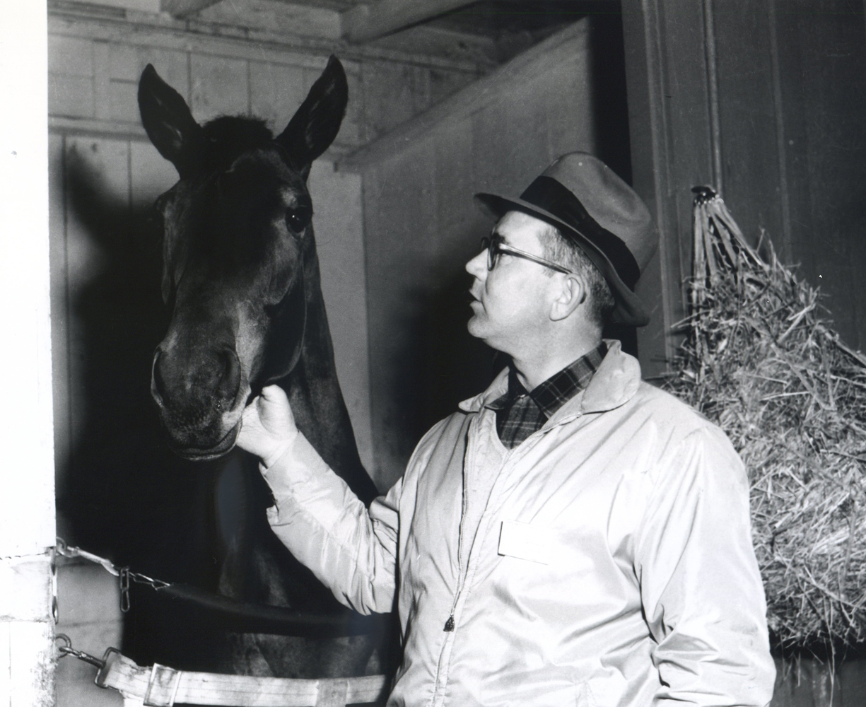 Eddie Neloy in the barns at Santa Anita (Vic Stein & Assoc./Bill Mochon Photo Collection /Museum Collection)