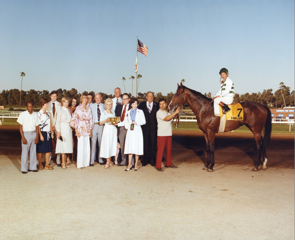 Winner's circle photograph for the 1978 Hollywood Invitational at Hollywood Park, won by Exceller (Bill Shoemaker up), trained by Charlie Whittingham (Hollywood Park Photo/Museum Collection)